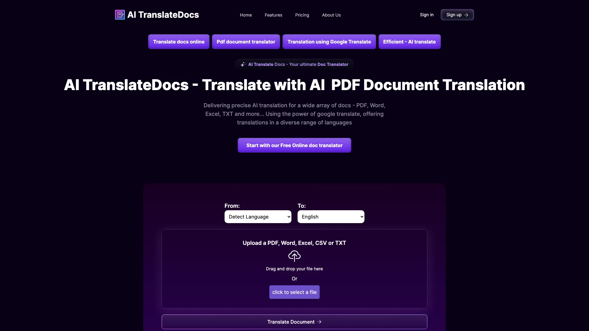 AI TranslateDocs 主页