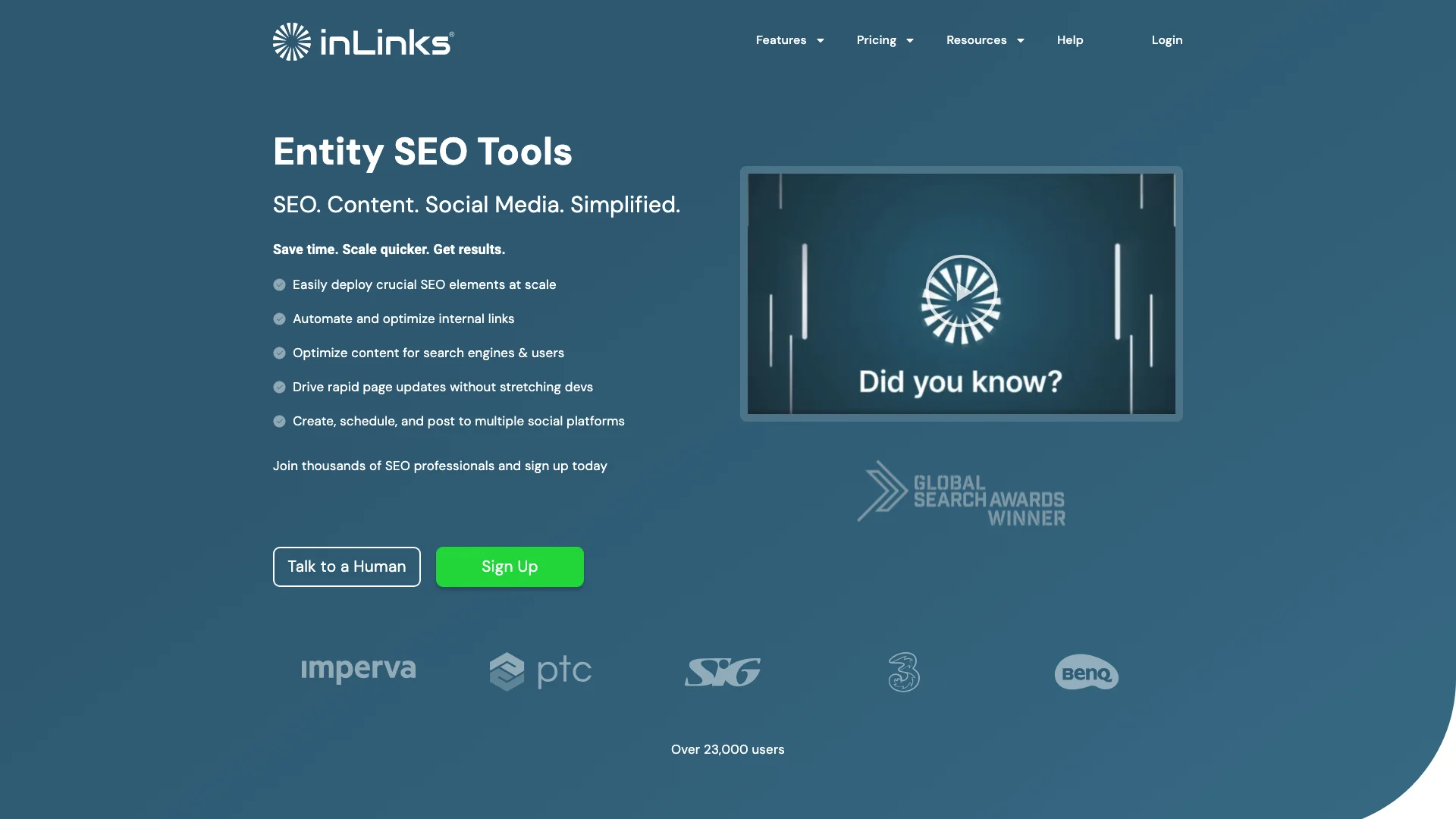 Inlinks® Entity SEO Tool 主页截图