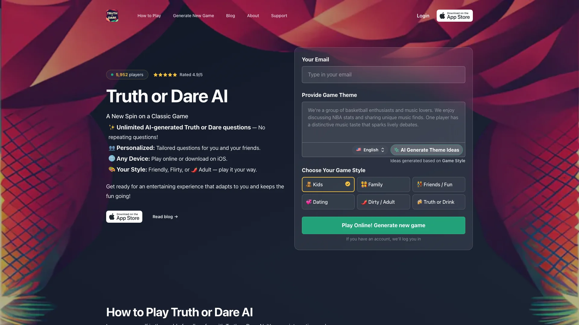 Truth or Dare AI 主页截图