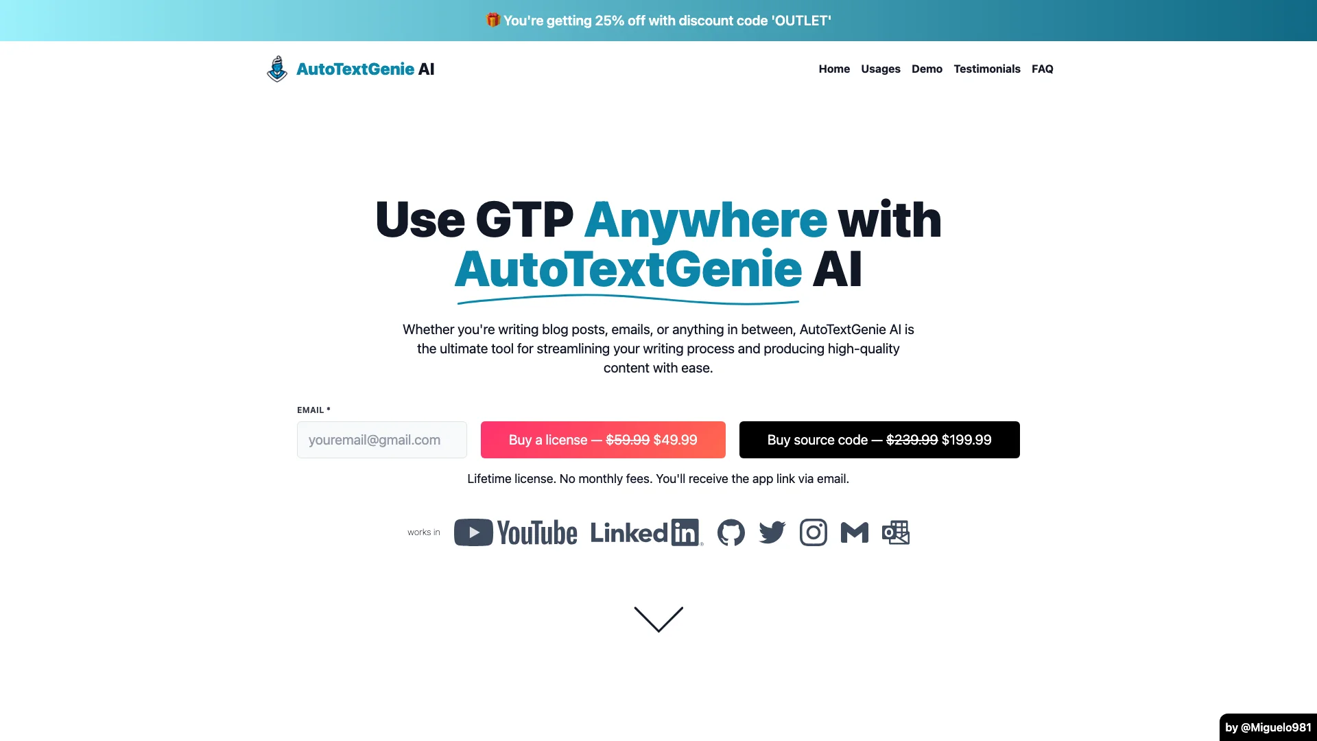 AutoTextGenie AI 主页