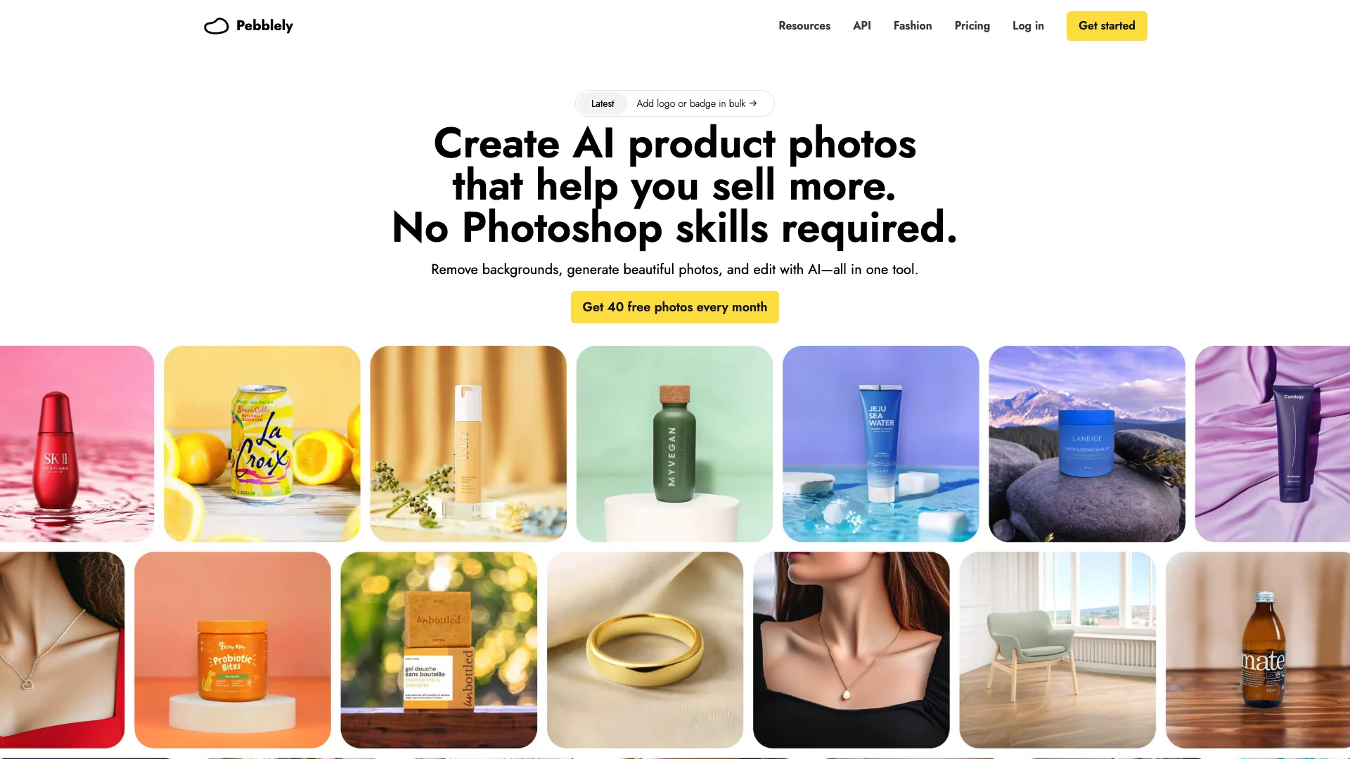 Pebblely AI Product Photography 主页截图