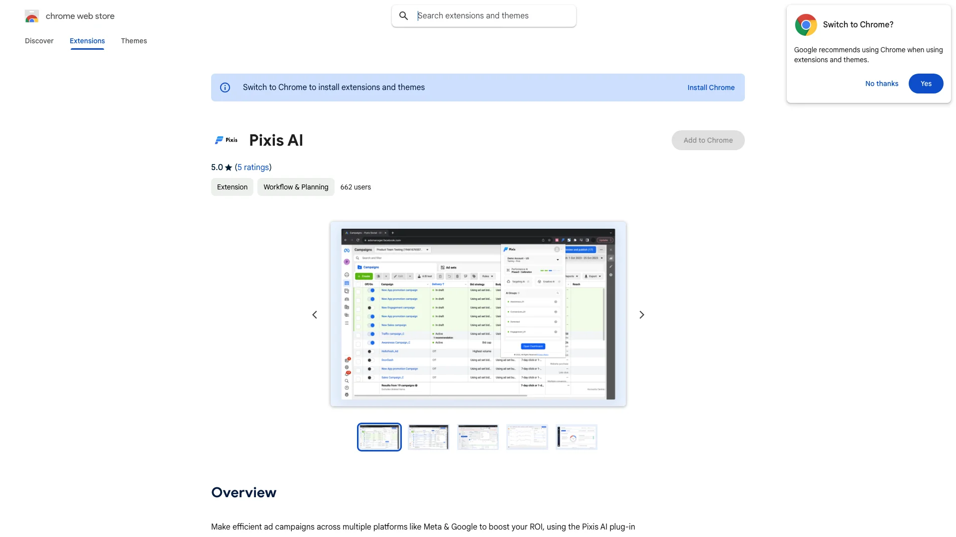 Pixis AI Chrome 扩展插件主页截图