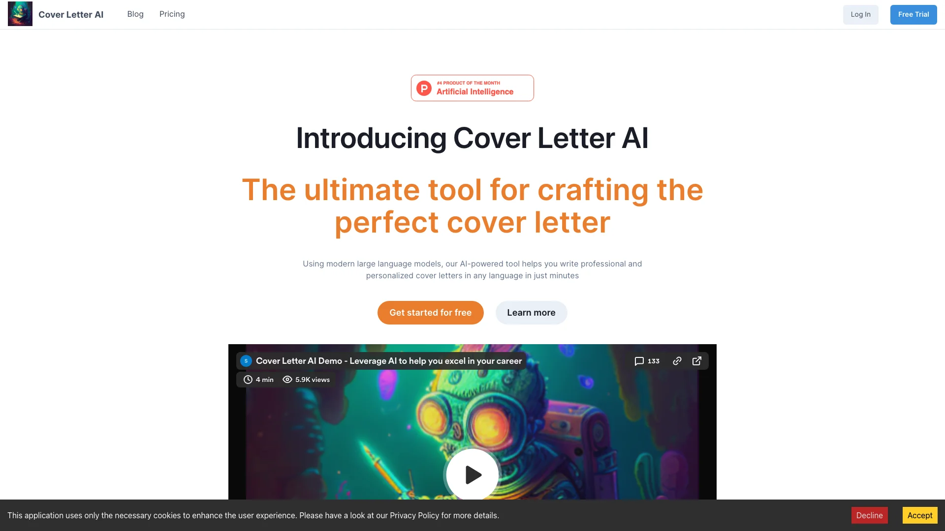 Cover Letter AI 主页截图