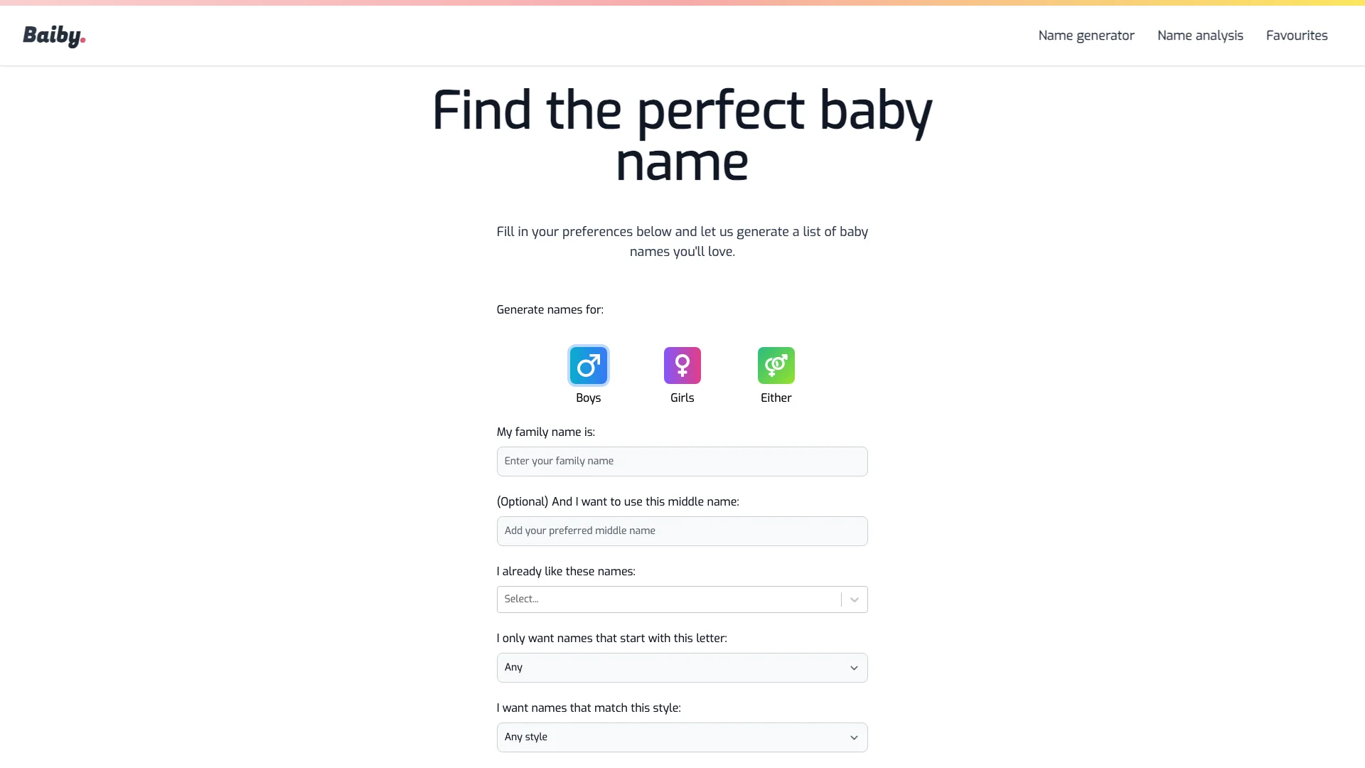 Baby Name Generator主页截图