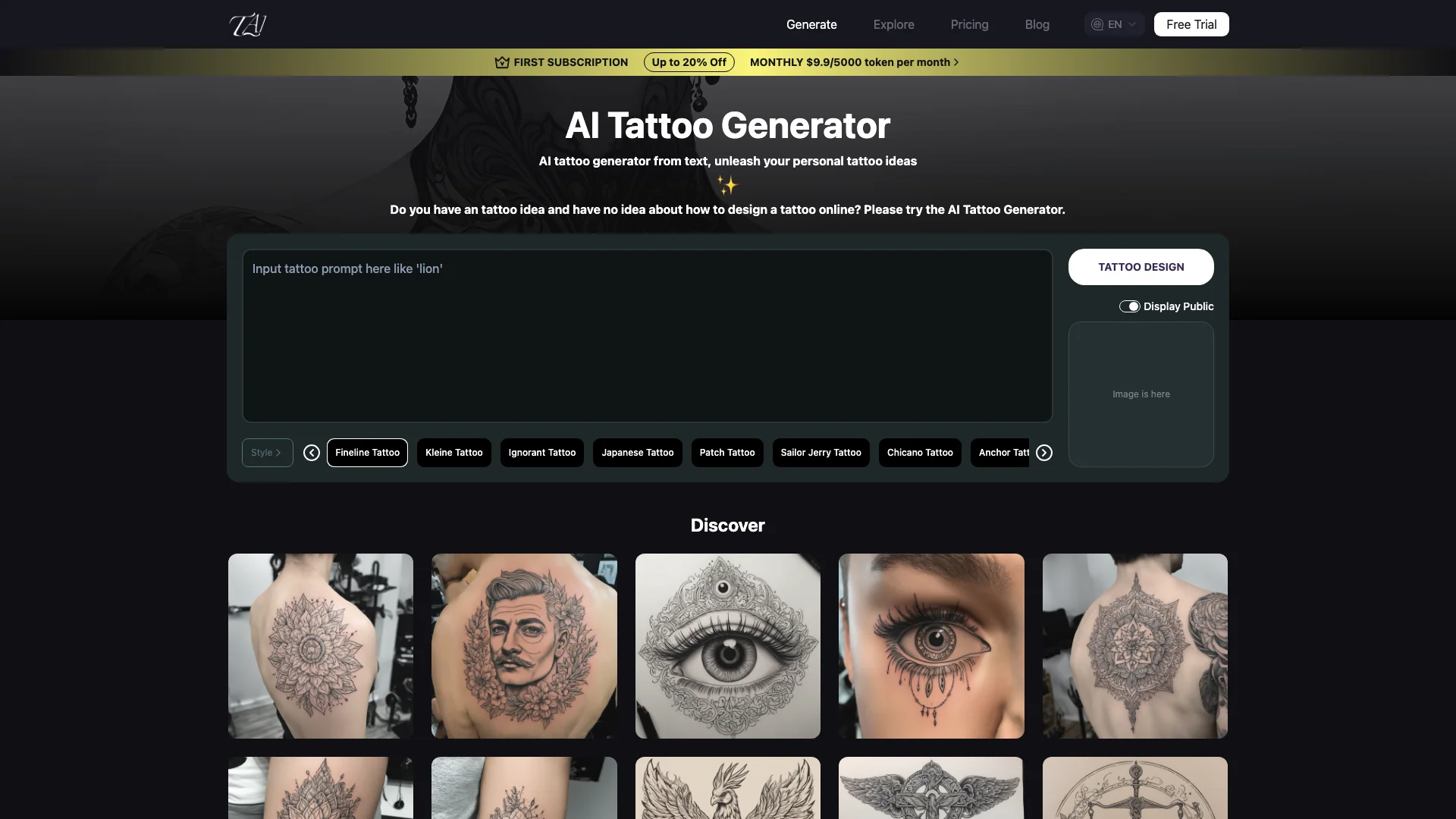 Al Tattoo Generator主页