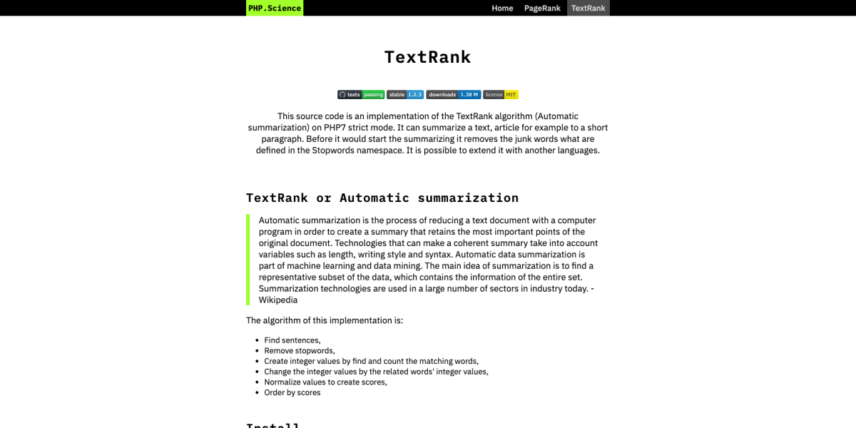 PHP-Science-TextRank: 强大高效的文本自动摘要工具 - 懂AI