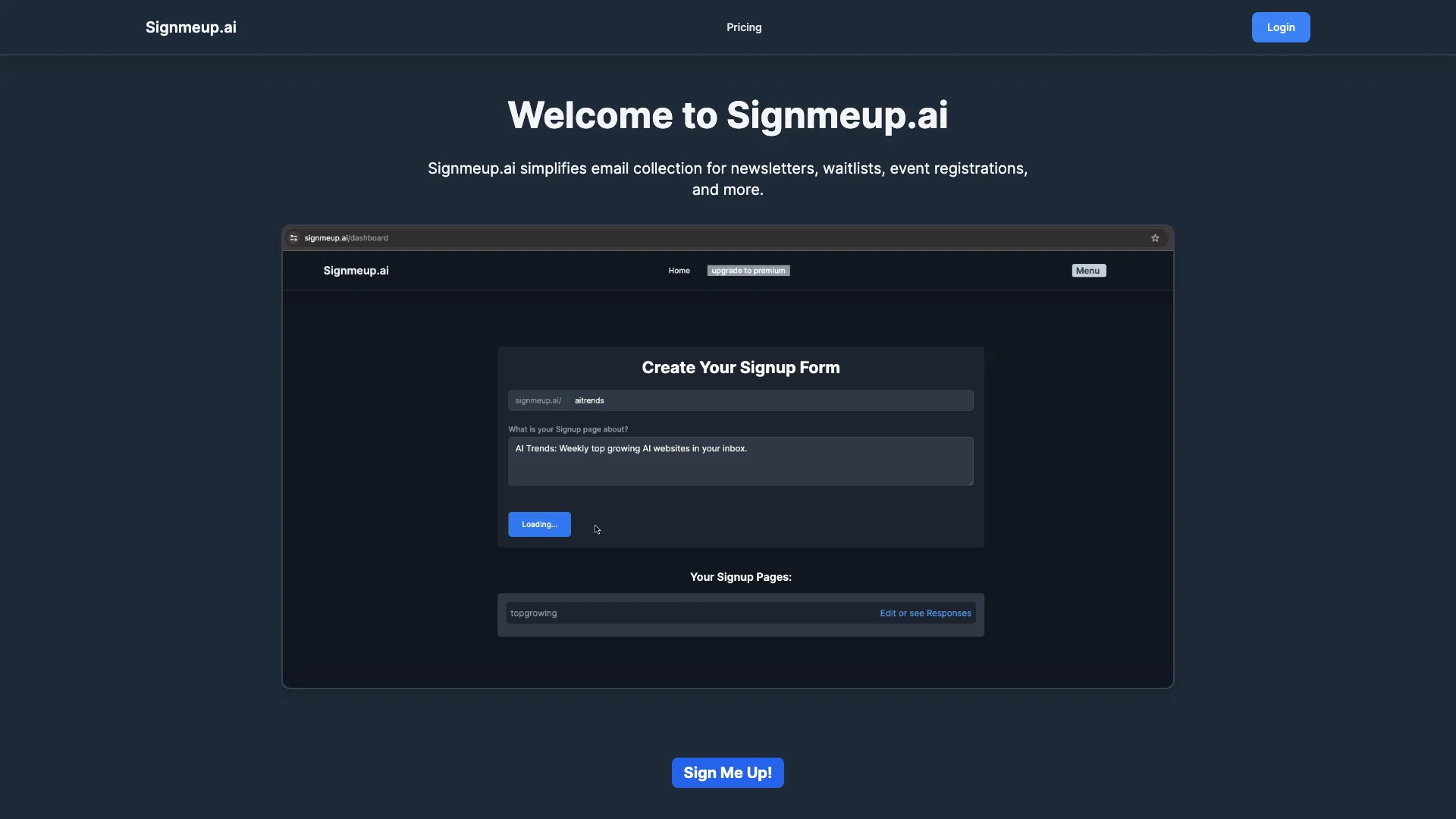 SignMeUp.ai 主页截图