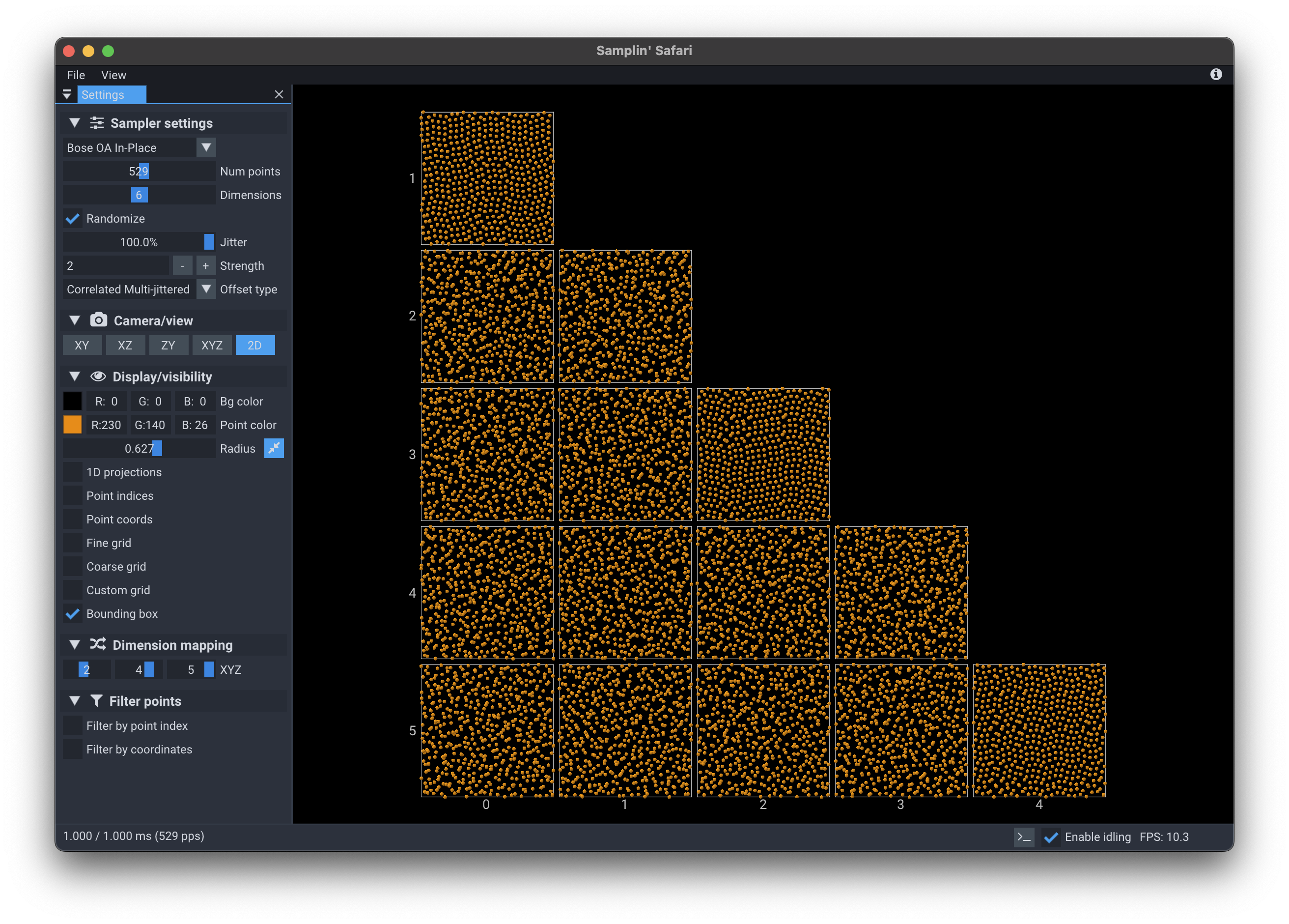 2D projections of 6D point set