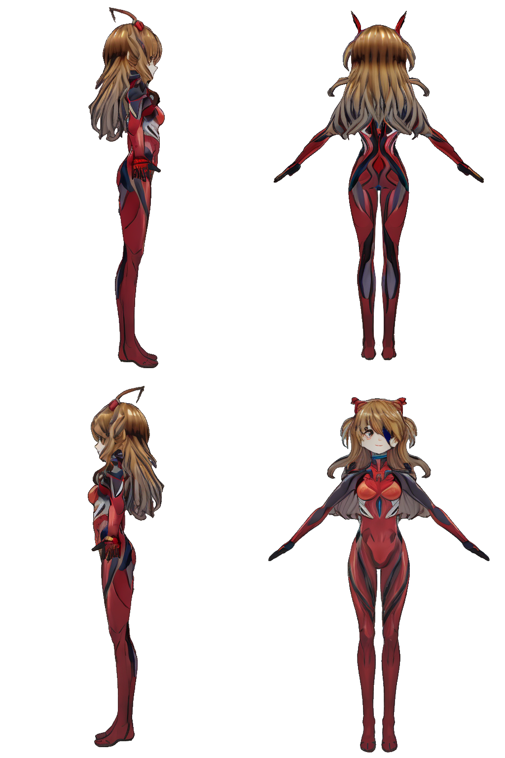 A series of images showing the different poses of a female character