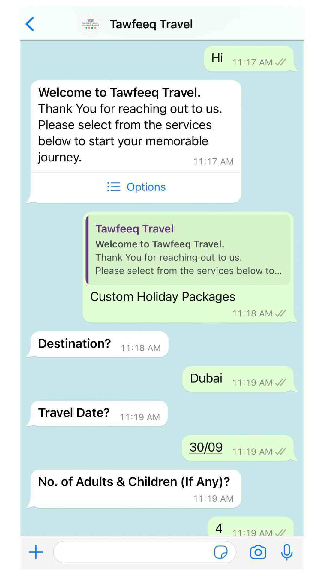 WhatsApp chatbot example