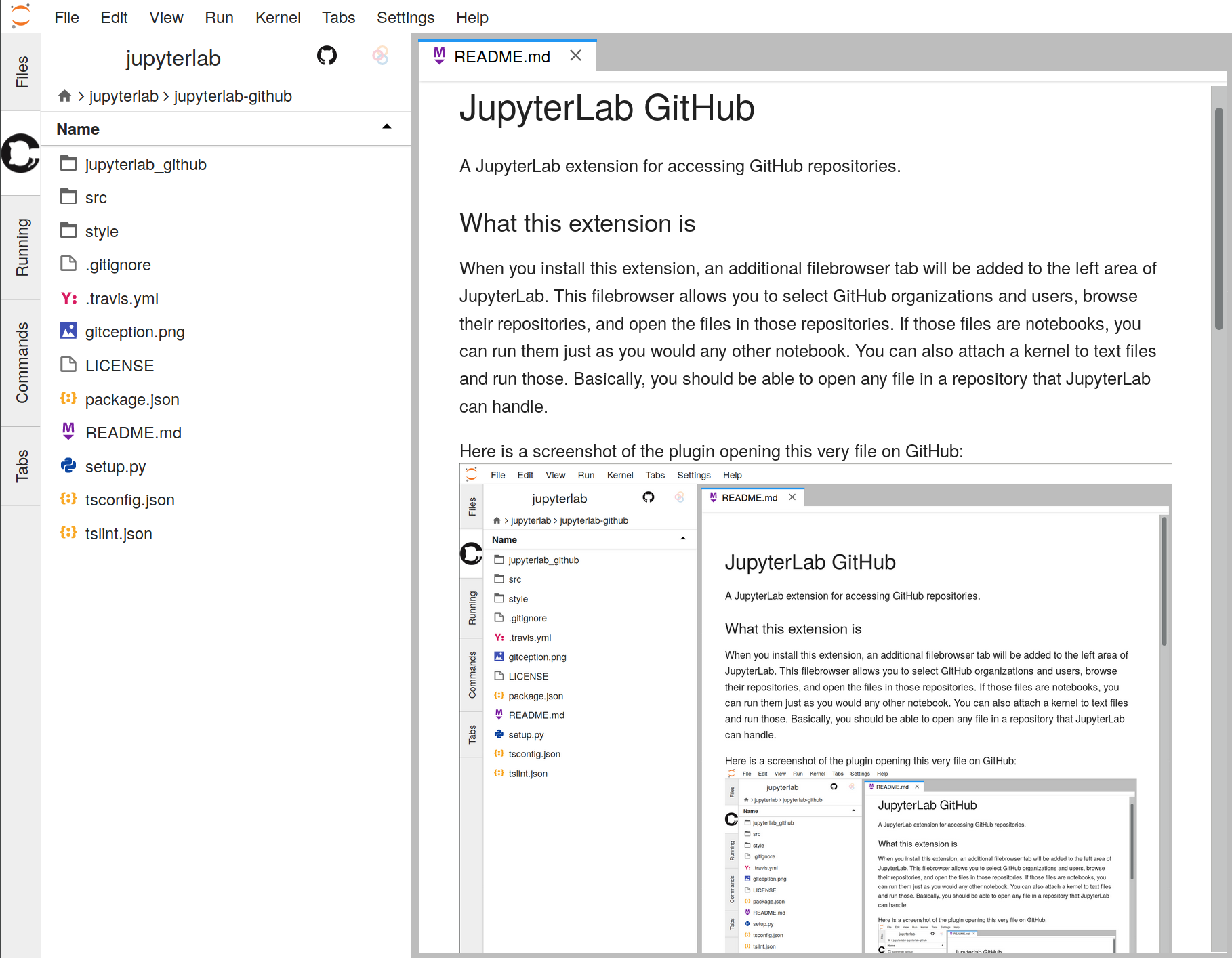 JupyterLab GitHub扩展界面