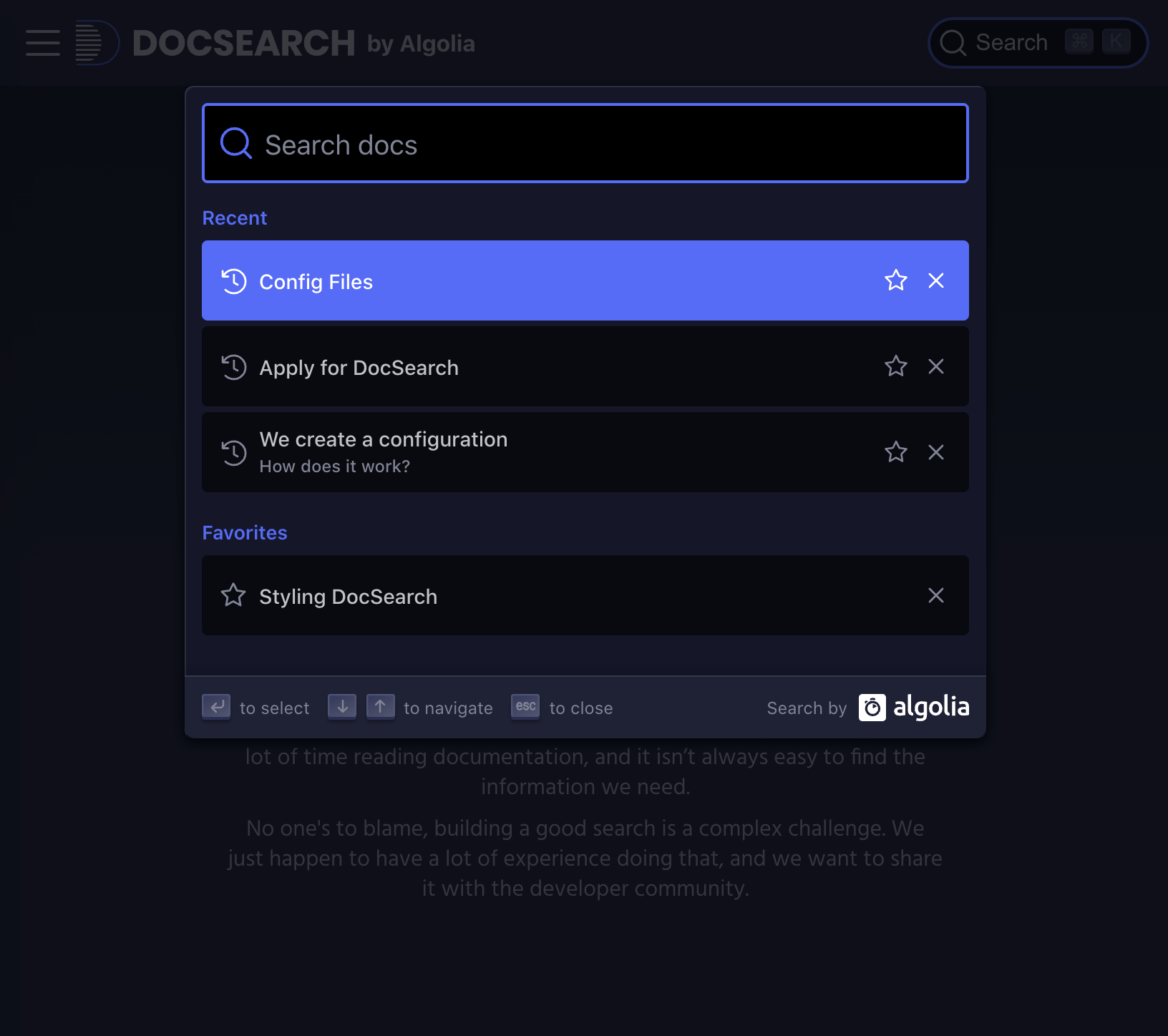 DocSearch dark mode