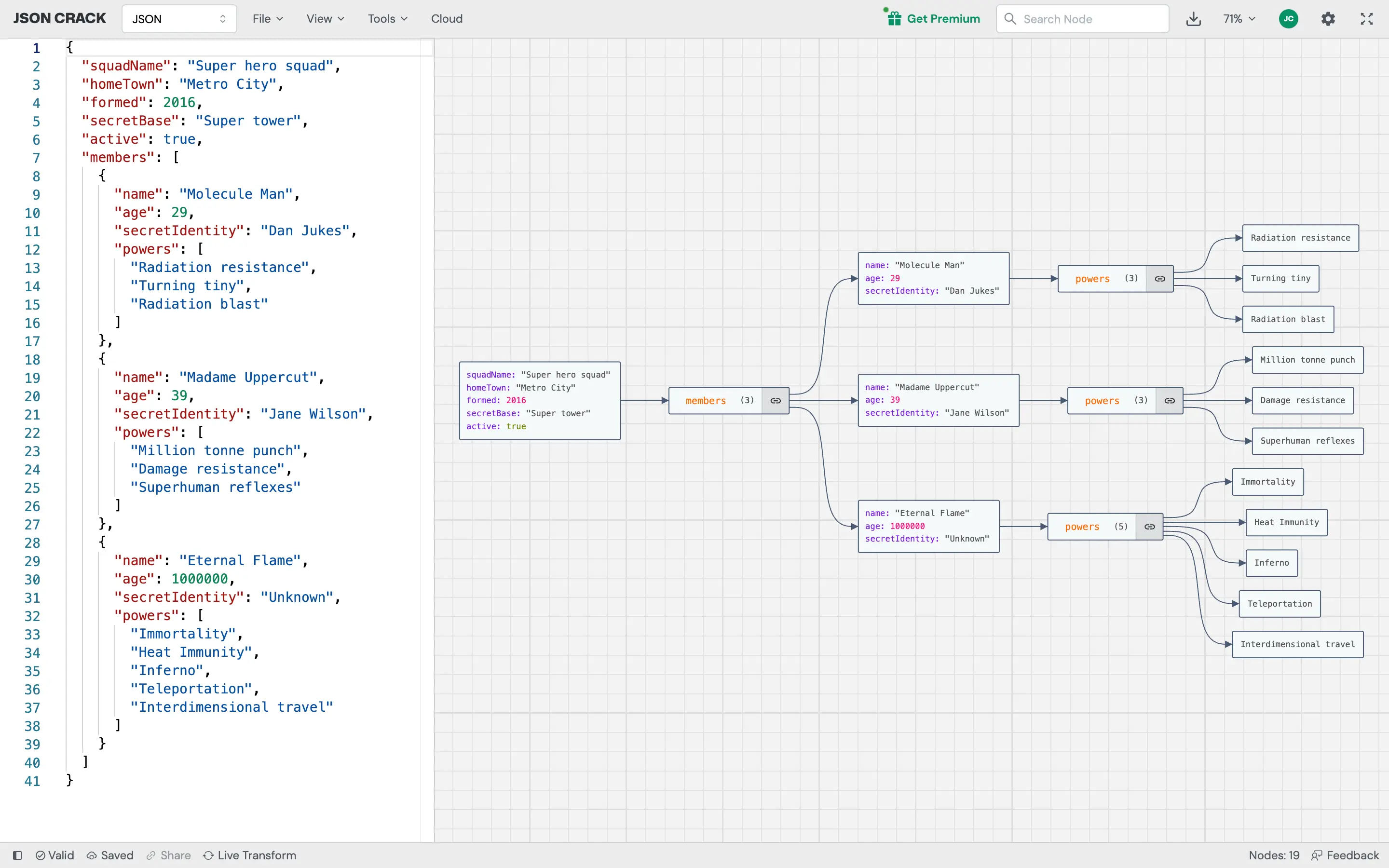 JSON Crack editor preview