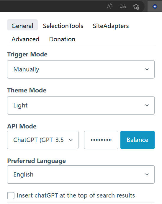 ChatGPTBox设置界面