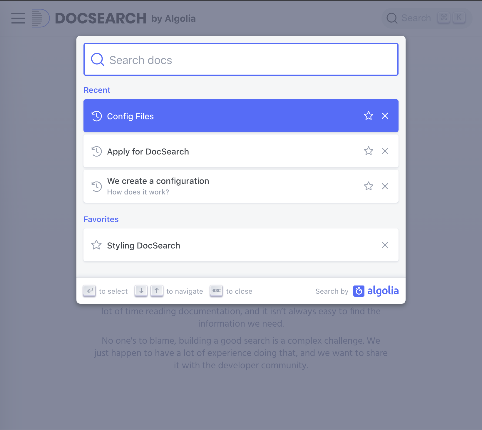 DocSearch preview