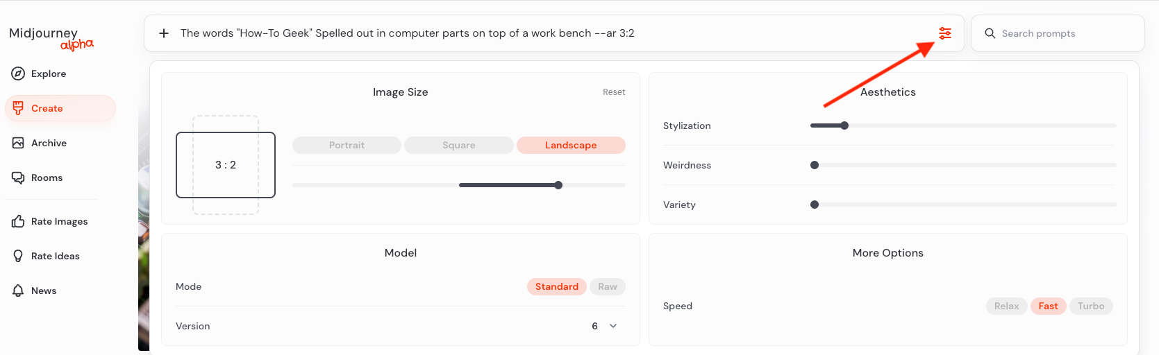 MidJourney-Web settings panel