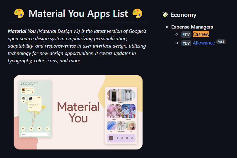 Material应用列表特色